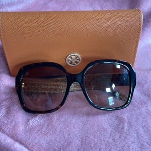 Tory Burch brown sunglasses with hard case.